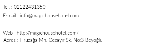 Magic House Hotel telefon numaralar, faks, e-mail, posta adresi ve iletiim bilgileri